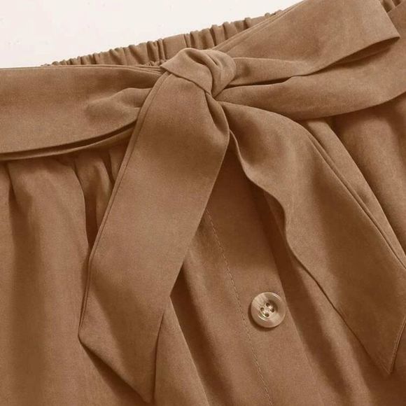 Button Down Self Tie Maxi Skirt, Camel Tan Brown, size small - Picture 4 of 8